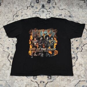 KISS End of the Road World Tour T-Shirt Black Fire Graphic Tee Men’s XXL